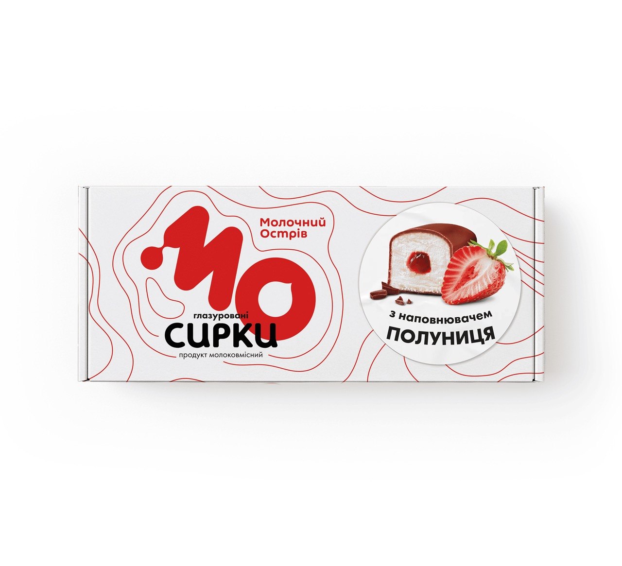 Сирок глазурований Молочний Острів молоковмісний з цукром та наповнювачем полуниця 215 гр
